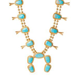Christina Greene - Squash Blossom Necklace - Gold and Turquoise